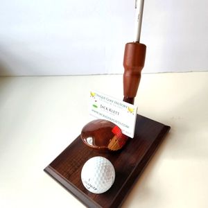 Vintage GOLF CLUB business card holder pen holder desk Office decor plaque